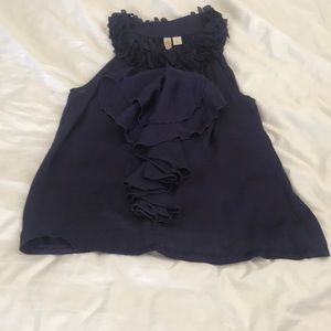 Adiva Blue Ruffle Placket Spring Sleeveless Top